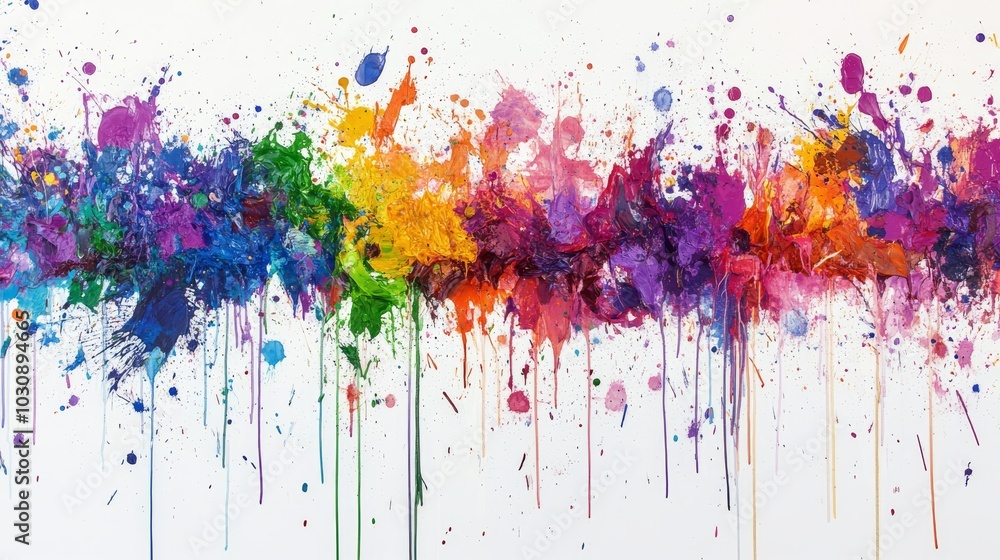 Poster colorful paint splattering and dripping on canvas, creating vibrant, energetic art. abstract design 