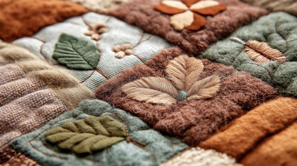 Intricate quilted autumn leaves design with rich textures