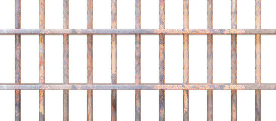 Prison bars isolated on white transparent. Rusty metal rods grid, jail cell security. 3d...