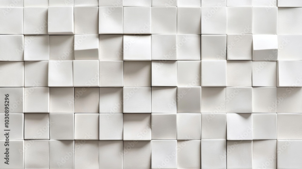 Poster abstract white geometric surface with relief and shadows is resembling a tiled wall. different geome