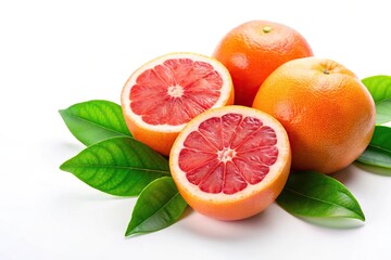 Fresh long shot grapefruits with leaves on white background