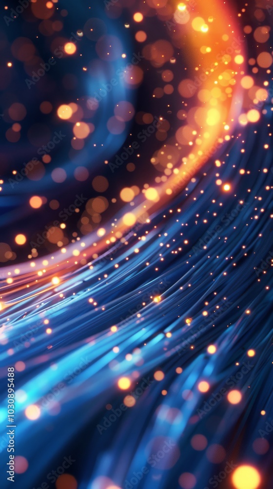 Poster abstract digital wave with glowing bokeh lights. technology and data flow concept.