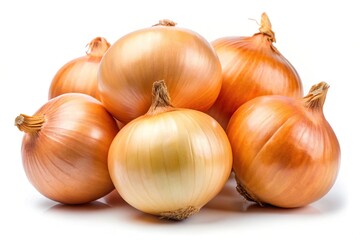 Fresh onion bulbs isolated on alpha background with selective focus