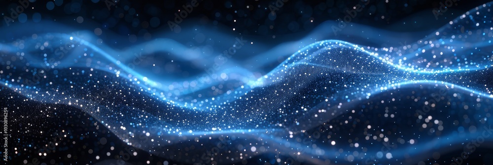 Poster abstract wave of glowing particles on a dark background. futuristic data visualization and digital t