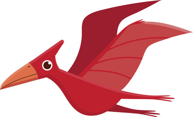 Red pterodactyl dinosaur happily flies with open wings in a colorful cartoon, bringing prehistoric charm against a white background © Tartila