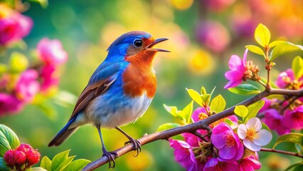 Small Bird Singing on a Branch - Nature's Melodic Beauty in Panoramic View