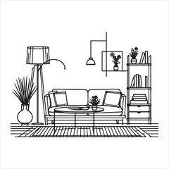 single one line Coffee Table Living Room Furniture silhouette on white background

