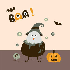 happy halloween banner with element items on background