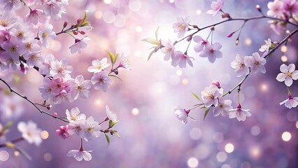 background of gentle mauves and silvers with dreamy cherry blossoms and luminous glow