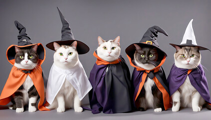 Cute cat in a Festive Halloween Atmosphere, adorable creatures celebrating the magic of Halloween