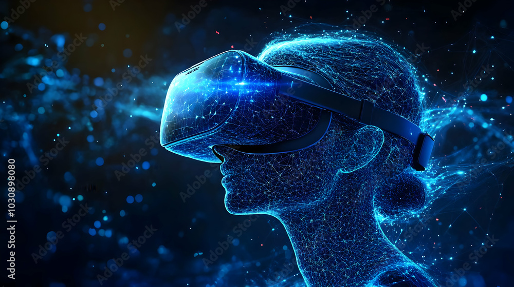 Poster a digital representation of a person using a virtual reality headset.