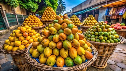Fresh ripe delicious mangos sold at the local street vendor Fisheye