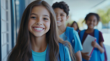 Back to School. The excitement of children and teens heading back to school with backpacks, notebooks, and bright smiles