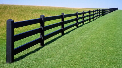 Obraz premium A captivating Kentucky barn, lush green fields, and whimsical white picket fences beneath a moody gray sky