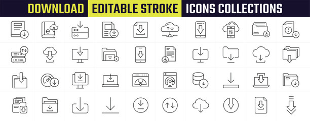 Download big collections Editable icons. Containing upload, document, link, download file, folder, data and PDF icons. Editable Solid icon collection