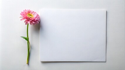 Blank paper with flower and tea on white background, perfect for creative design projects