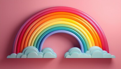 Colorful Rainbow Arch with Fluffy Clouds