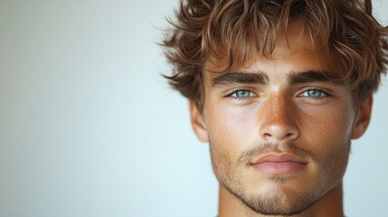 Fototapeta premium A confident individual showcases captivating blue eyes and stylish hair