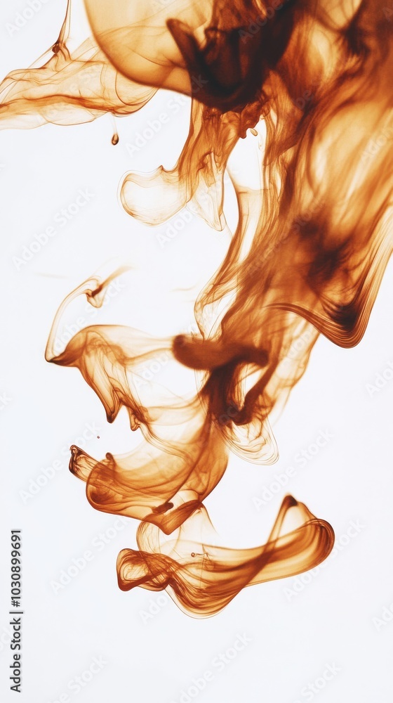 Poster mesmerizing brown ink blends with water, creating captivating shapes and patterns in abstract art. f