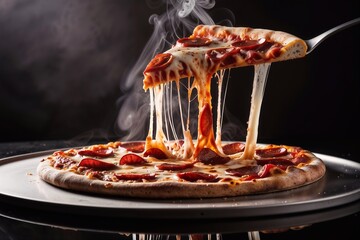 Delicious pizza on the table dark background 
