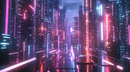 Neon Cityscape: Futuristic Urban Nightscape