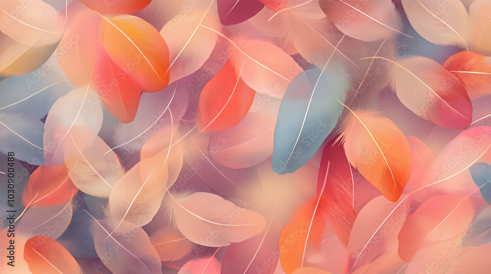 Poster pattern background made of colorful bird feathers. natural pattern