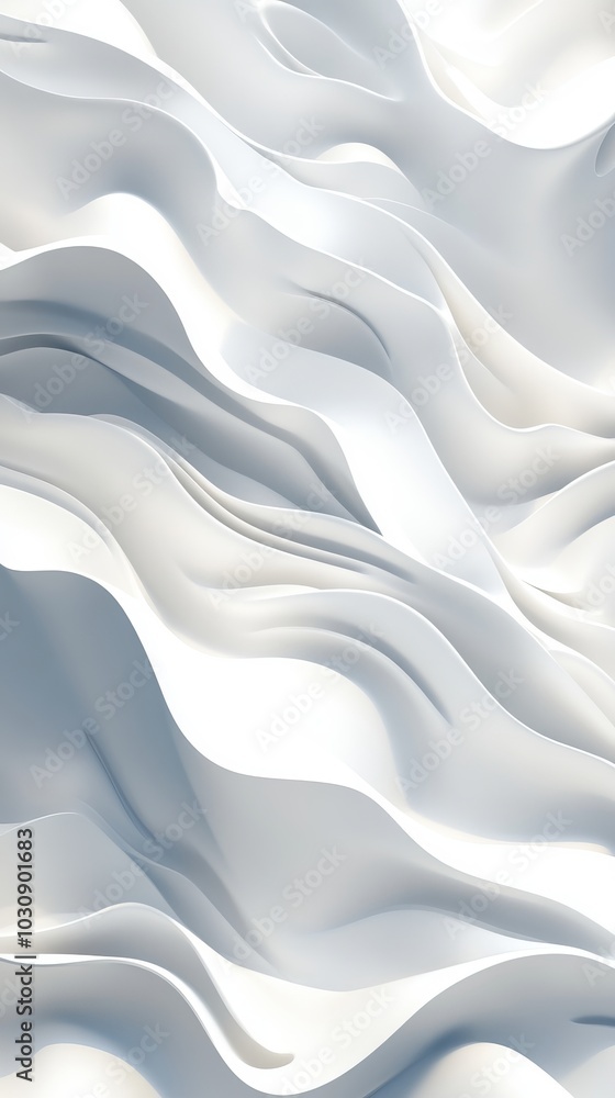 Poster graceful white waves flow smoothly, creating a modern abstract background with a minimalist aestheti