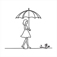 single one line Children's with Umbrella silhouette on white background
