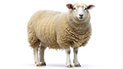 Obraz premium Close up of Tilted Angle Lleyn sheep breed isolated on white background