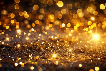 Sparkling Golden Glitter Abstract Night Photography with Bokeh Effects for Stunning Backgrounds