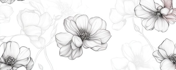 Seamless floral pattern with hand drawn magnolia flowers blooming on white background, elegant vintage style design for textile, fabric, wallpaper and surface