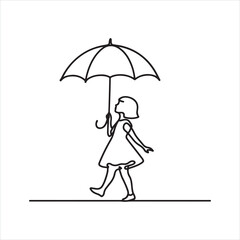 single one line Children's with Umbrella silhouette on white background
