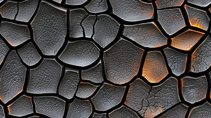 Cracked surface texture with intricate patterns and contrasting colors, showcasing blend of dark and light tones. This abstract design evokes sense of depth and complexity