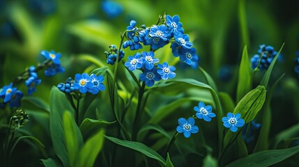 The blue flowers forget-me-not plant