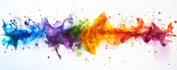 Obraz premium Abstract watercolor paint is splashing in different colors on a white background, creating a vibrant and dynamic design