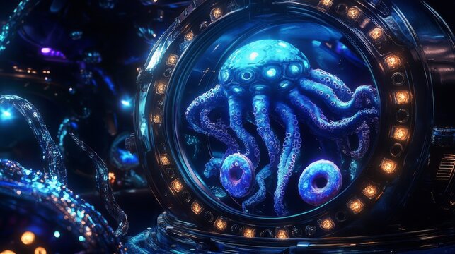 Underwater slot machine in pressureresistant bathysphere with bioluminescent design