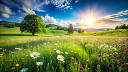 Spring Meadow Landscape - Green Grass Field with Minimalist Background for Fashion Photography