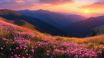 The sun sets behind the mountain 