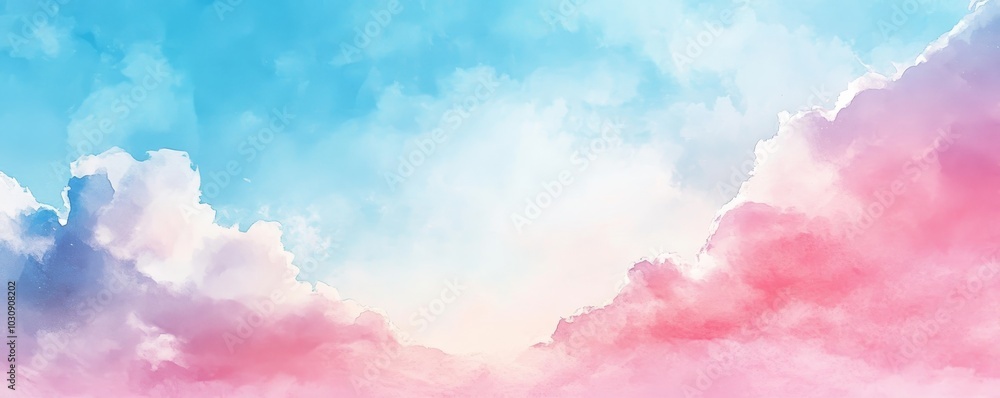 Poster vibrant sky with fluffy clouds creating a dreamy and ethereal atmosphere, suitable for a wide range 
