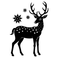 Deer black silhouette Christmas Deer Vector illustration