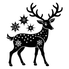 Deer black silhouette Christmas Deer Vector illustration