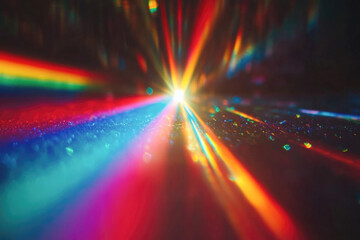 Vibrant spectrum: rays of light creating a dramatic rainbow effect