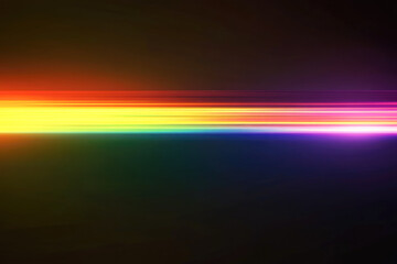 Vibrant horizontal rainbow light streak on black background