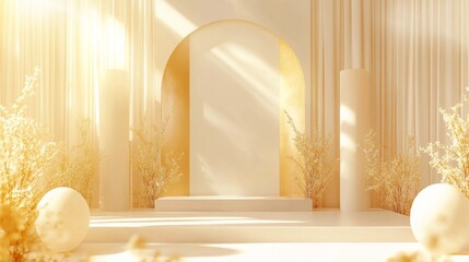 Elegant Wedding Ceremony Banner with Geometric Patterns and Bright Lighting