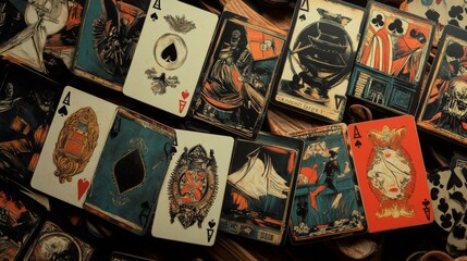 Historical playing cards with alternate outcomes and hidden details