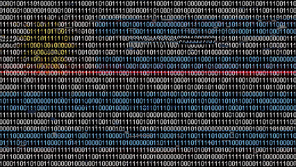 Binary code on flag of Uruguay. Program source code or Hacker concept on Uruguayan flag. Uruguay...