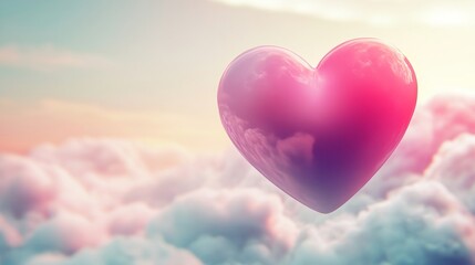 Large red heart floats in the sky at sunset, reflecting love and romance for valentine's day. Hope, passion, and joy radiate from the heart, evoking peace and happiness in nature