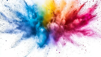 Fototapeta premium Vibrant explosion of colorful powder particles forming a dynamic rainbow cloud, perfect background for design projects