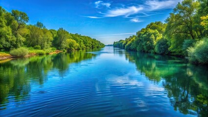 Deserted Bug River with blue water and green trees on horizon