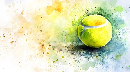 watercolor tennis balls splash background,tennis ball on court,generative ai